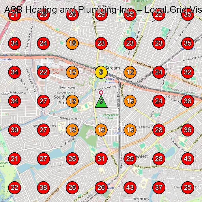 ASB Heating and Plumbing Inc. GeoGrid visibility map for Heating Contractor in Rosedale